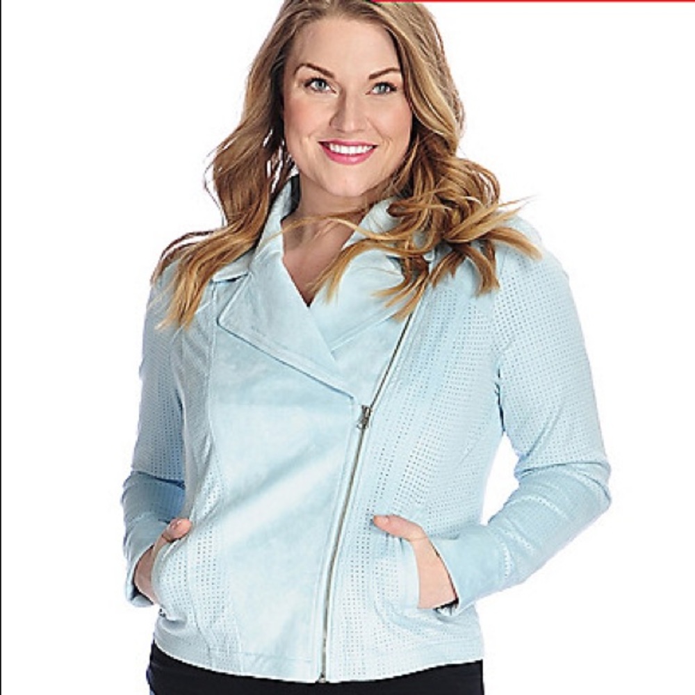 Kate&Mallory Perforated Faux Suede Moto Jacket, 2X